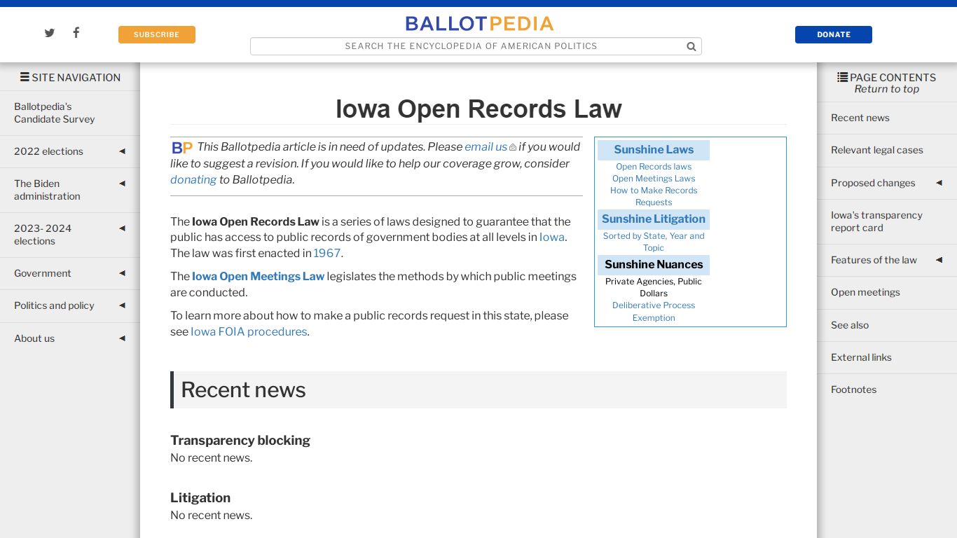 Iowa Open Records Law - Ballotpedia